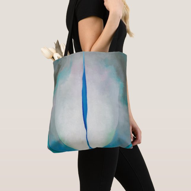 Tote Bag Bleu vert blanc abstrait art par Georgia O'Keeffe  (De près)
