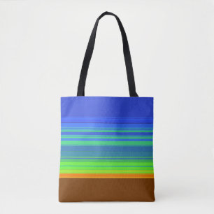 Tote Bag Bleu Vert jaune Brown rayures