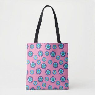 Tote Bag Bleu Violet rose motif floral