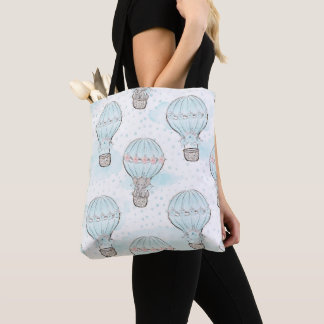 TOTE BAG BLEUE PASTEL AVEC ÉLÉPHANTS BÉBÉ GRIS
