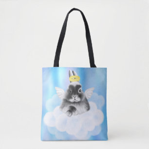 Tote Bag Bliss célestes : Lapin gris et blanc sur nuage ave