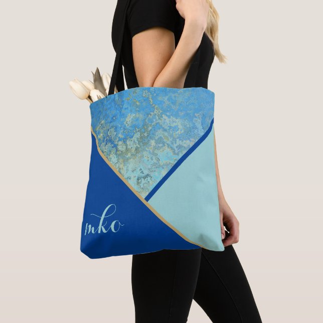 Tote Bag Bloc couleur bleu (De près)