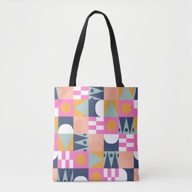 Tote Bag Bloc de couleur africain, motif géométrique. (Devant)