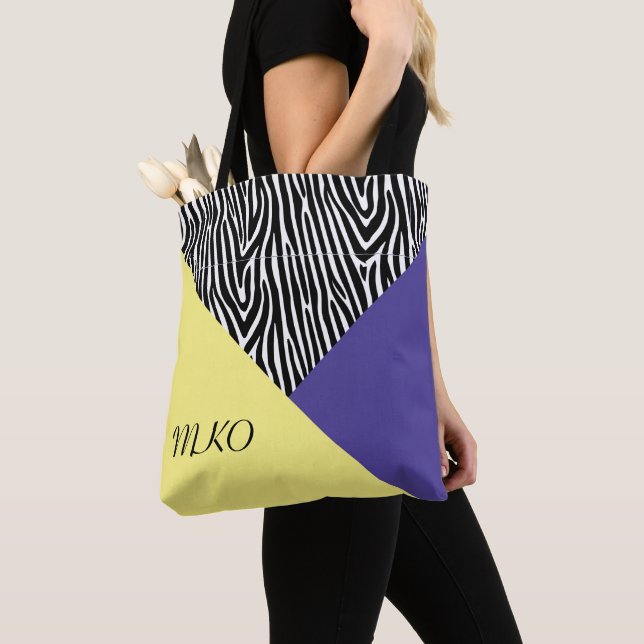 Tote Bag Bloc de couleur jaune et violet (De près)