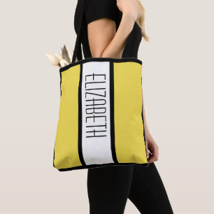 Tote Bag Bloc de couleur moderne Nom personnalisé Jaune