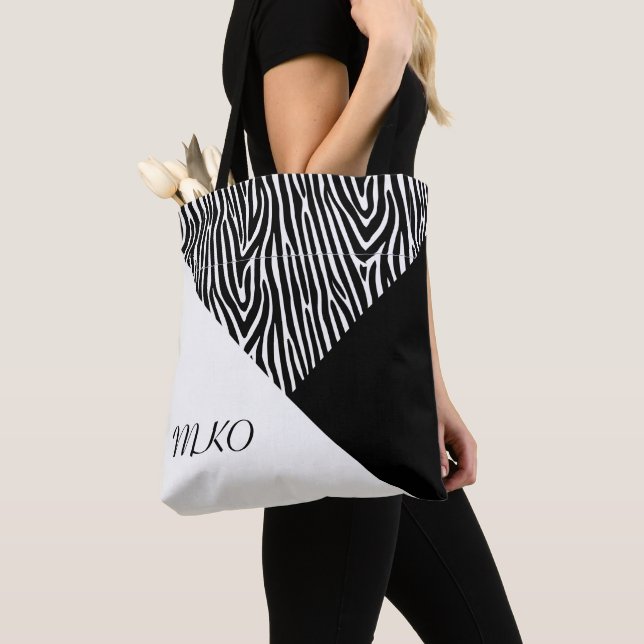 Tote Bag Bloc de couleur noir et blanc (De près)