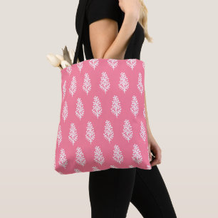 Tote Bag Bloc-main Motif indien Imprimer blanc sur rose