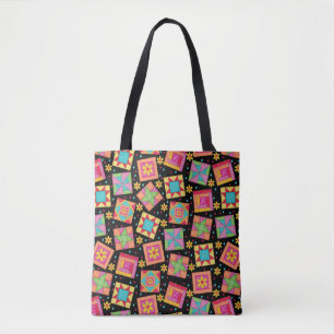 Tote Bag Blocs de surface en Patchwork colorés Noir