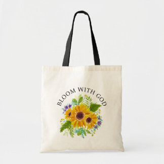 Tote Bag Bloom with God bolsa de tela para mujer cristiana
