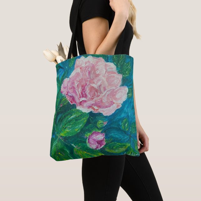 Tote Bag "Blossoms of Love" Rose Fourre-tout (med) (De près)