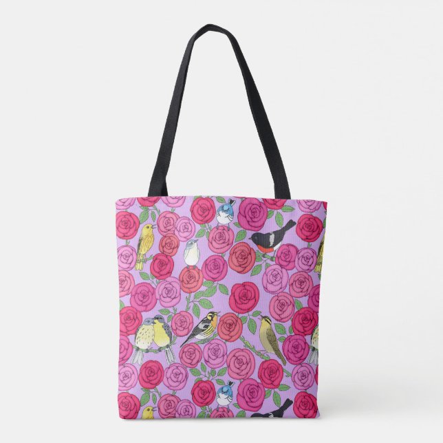 Tote Bag blouson et roses sur lavande Blanche polaire (Dos)