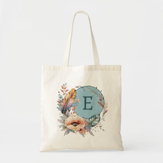 Tote Bag Blue ajouter floral initial (Devant)