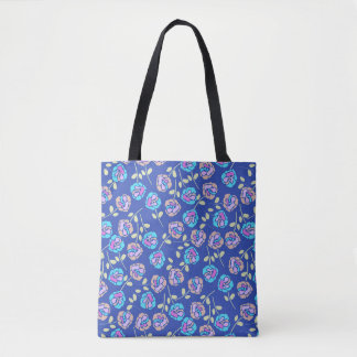 Tote Bag Blue and Purple Floral Pattern