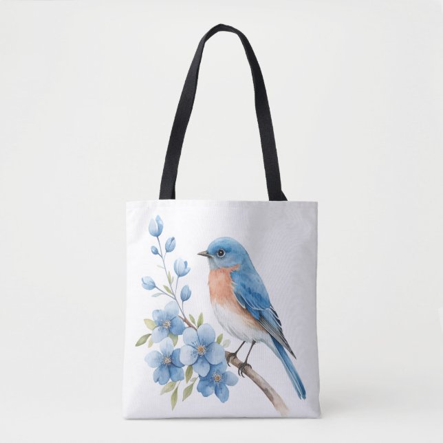 Tote Bag Blue bird with blue flowers (Devant)
