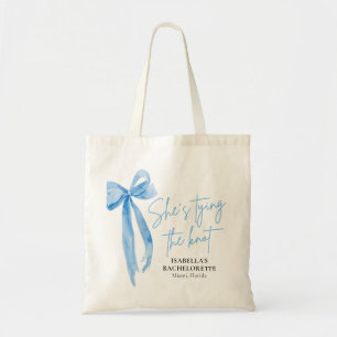 Tote Bag Blue Bow She's Tying the Knot Bachelorette Party