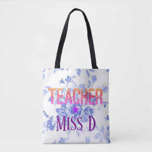 Tote Bag Blue Floral Custom Teacher Design