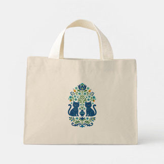 Tote Bag - Blue Folk Art Cats – Whimsical Floral C