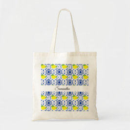 Tote Bag Blue Geometric Lemon Tile