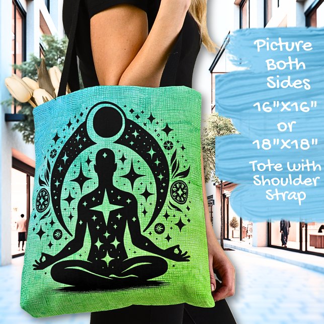 Tote Bag Blue Green Yoga Meditation Design on a  (Créateur téléchargé)