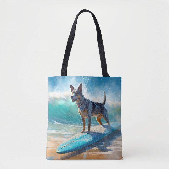 Tote Bag Blue Heeler Beach Surfing Peinture (Devant)