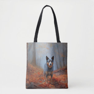 Tote Bag Blue Heeler dans les feuilles d'automne qui tomben
