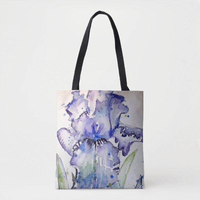 Tote Bag Blue Iris Art floral Aquarelle Art (Devant)