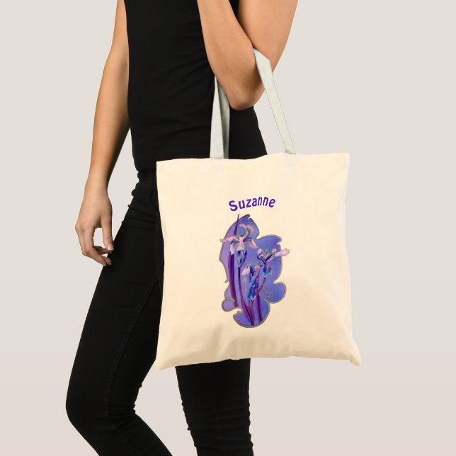 Tote Bag Blue Iris Floral Art Personnalisé (Devant (produit))