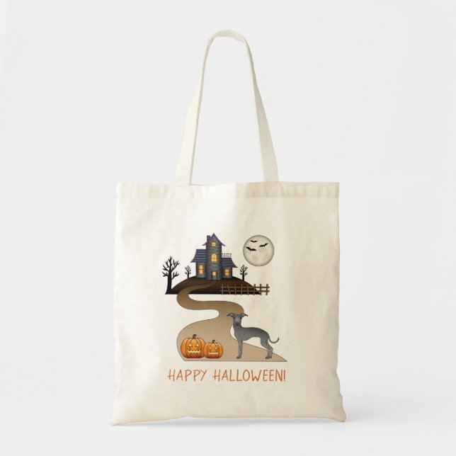 Tote Bag Blue Italien Greyhound & Halloween Maison hantée (Devant)