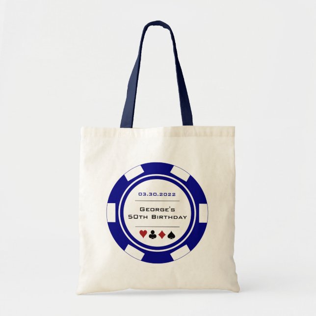 Tote Bag Blue Las Vegas Casino Poker Chip Anniversaire (Devant)