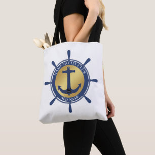 Tote Bag Blue Nautical Ancre yacht club bateau marina Nom