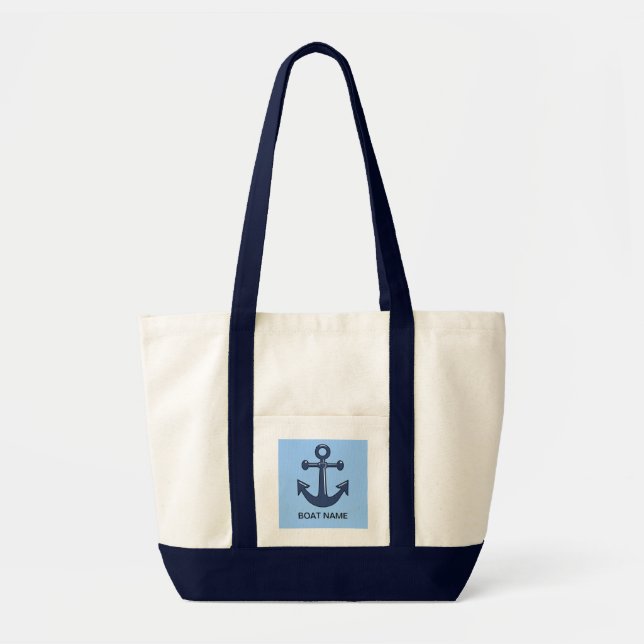 Tote Bag Blue Nautical Ship Ancre Nom du bateau personnalis (Devant)