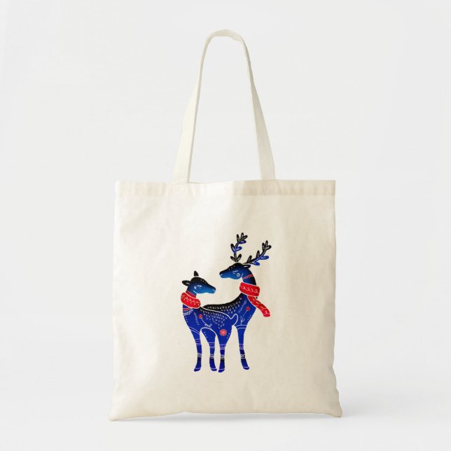 Tote Bag Blue Nordic Christmas Reindeer Pair (Devant)