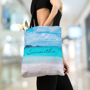 Tote Bag Blue Ocean Hawaii Tropical Sandy Beach Nom photo