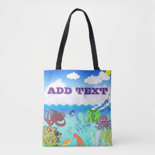 Tote Bag Blue Ocean Wave Octopus Coral Garden