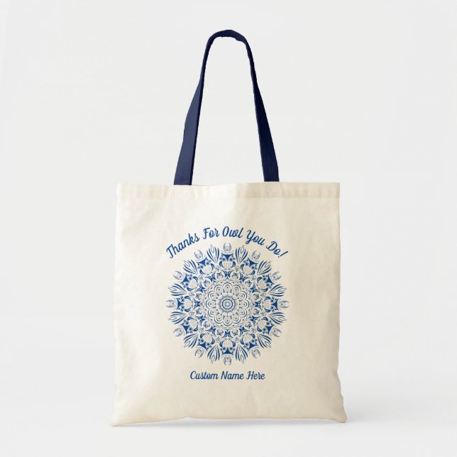 Tote Bag Blue owl mandala professeur appréciation merci (Devant)