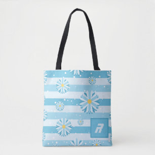 Tote Bag Blue Snowflake Daisies Shopping Fourre-tout
