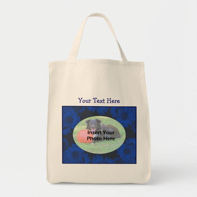 Tote Bag Blue Sunflower Design Floral Photo (Devant)