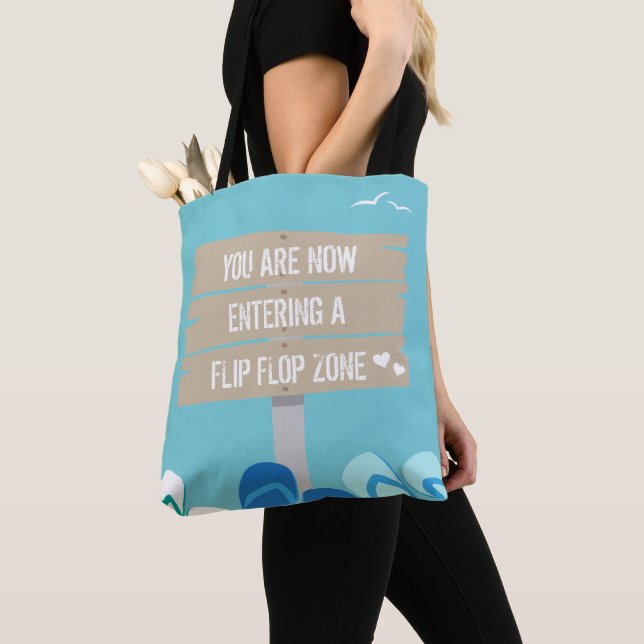 Tote Bag Blue Tropical Flip Flop Zone Chill Out Beach (De près)