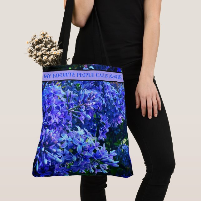 Tote Bag Blue violet lilas romantique bleu floral photo Tan (De près)