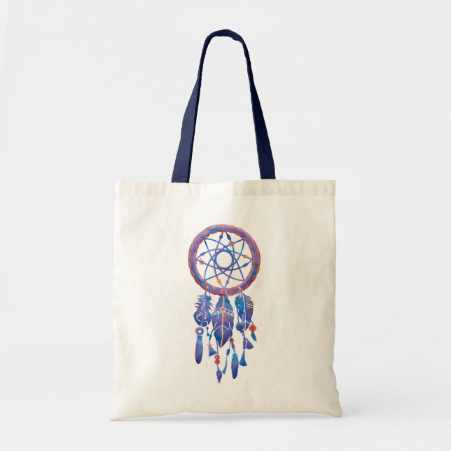 Tote Bag Blue Watercolor Dreamcatcher Modern Boho (Devant)