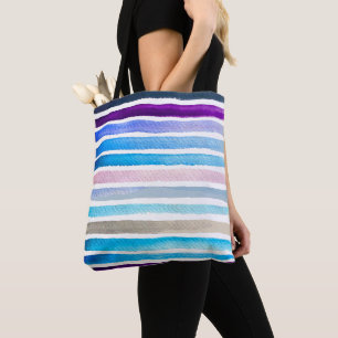 Tote Bag Blue watercolor stripes painted