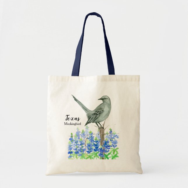 Tote Bag Bluebonnets d'oiseaux de Mockingers du Texas (Devant)