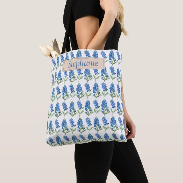 Tote Bag Bluebonnets Texas Blue Flowers Aquarelle (De près)