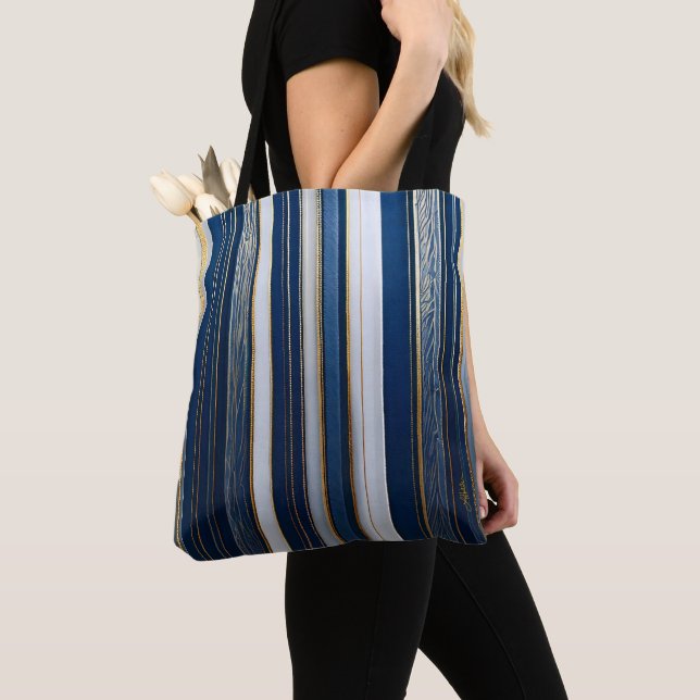 Tote Bag Blues de Noël Grandes Bleu Blanc Or (De près)