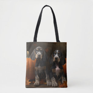 Tote Bag Bluetick Coonhound Chiot Automne Citrouille de pla