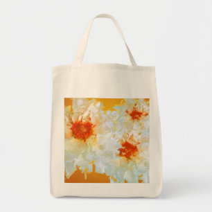 Tote Bag Blume Weiß Orange Kubist Tragetasche