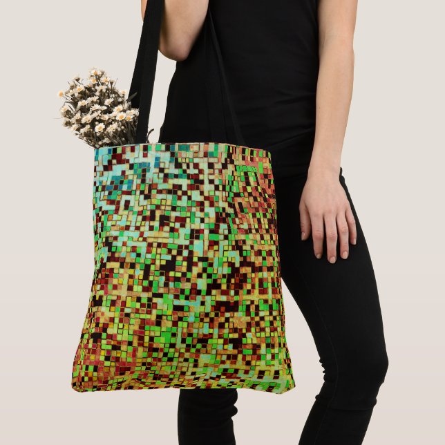 Tote Bag Blurred green and small squares or tiles (De près)