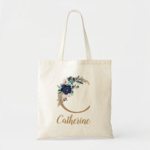 Blush Bleu Marine Floral Lettre C Dorée