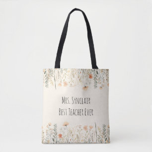 Tote Bag Blush Fleur Sauvage Personnalisé Merci Professeur