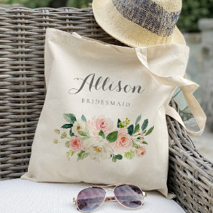 Tote Bag Blush personnalisé aquarelle floral robe demoisell